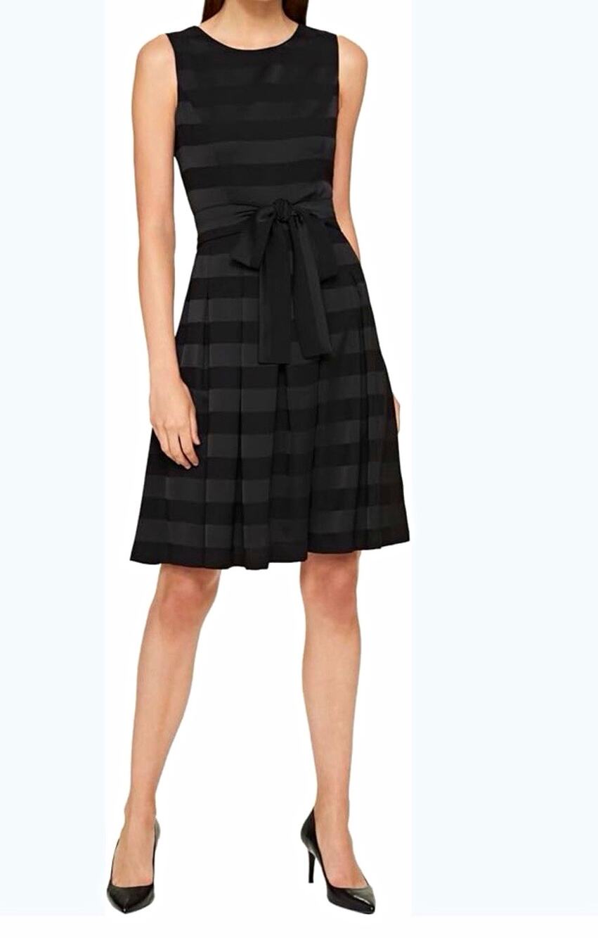 Tommy Hilfiger Black Tonal Stripe Fit & Flare 14 Little Black Dress Date Night